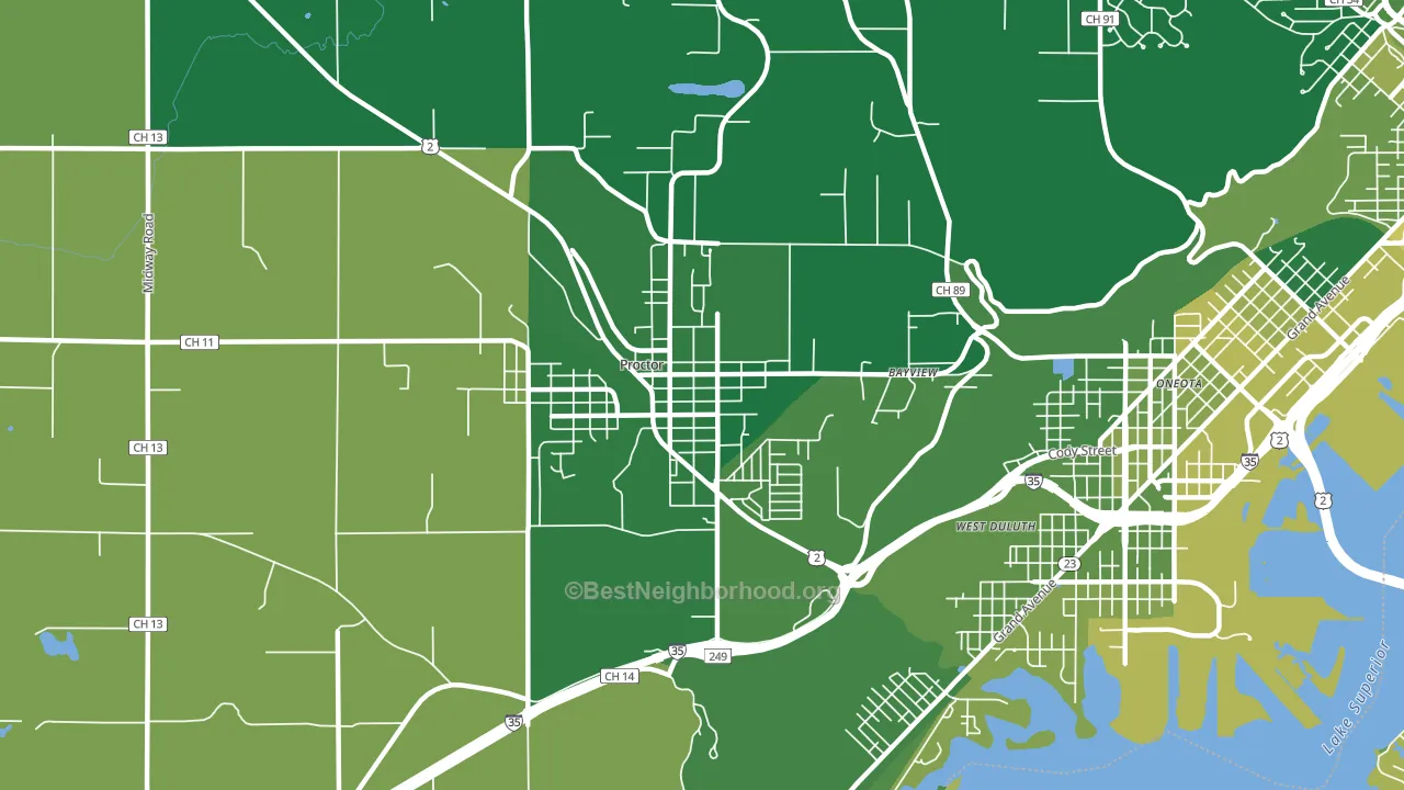 Bayview Heights, Proctor, MN block-group voter-turnout map