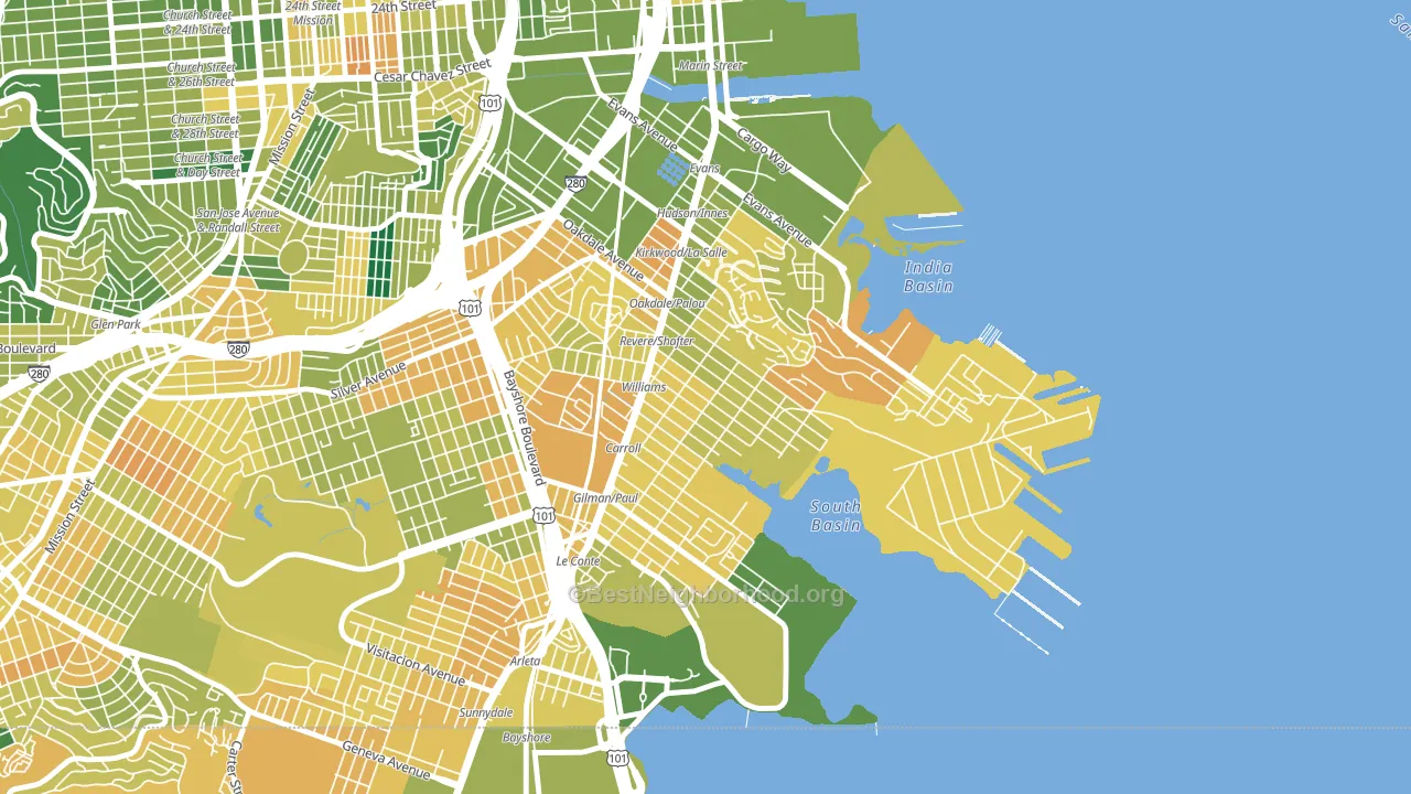 Bayview, San Francisco, CA block-group voter-turnout map