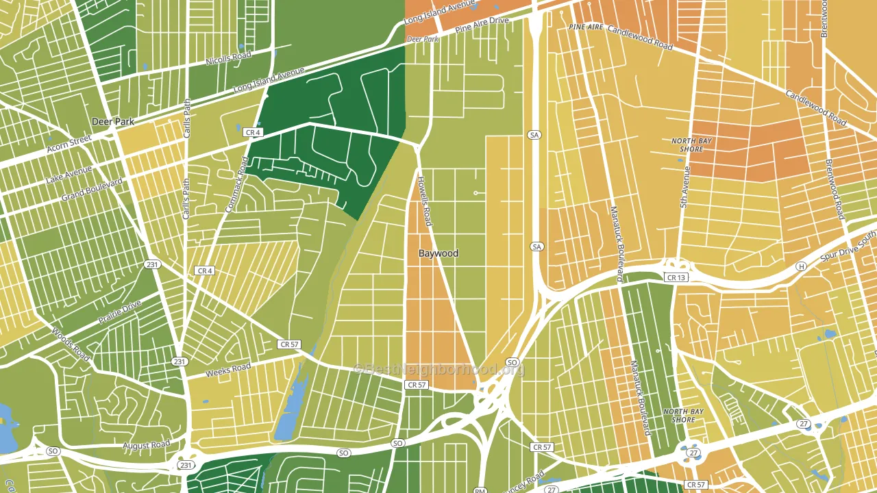 Baywood, NY block-group voter-turnout map
