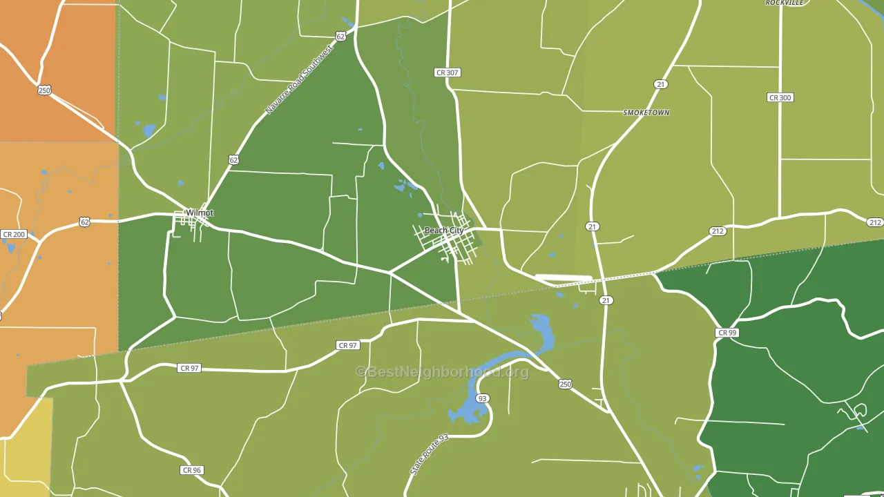 Beach City, OH block-group voter-turnout map