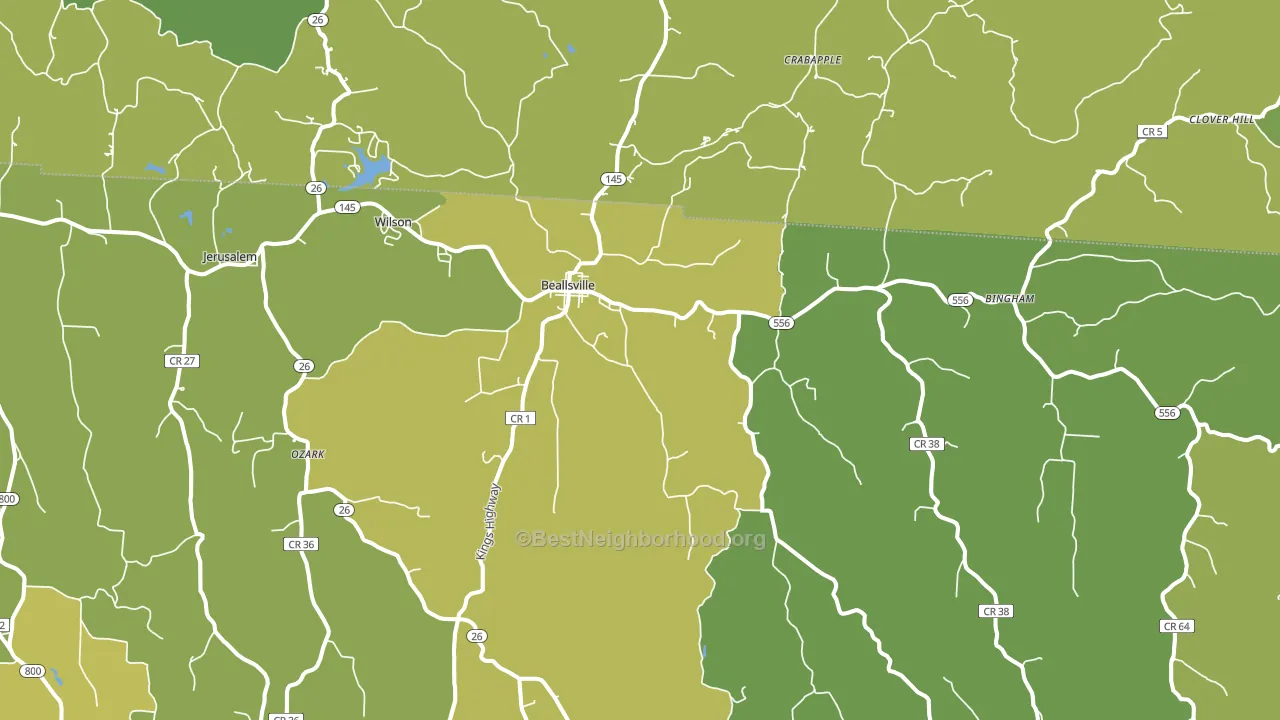 Beallsville, OH block-group voter-turnout map