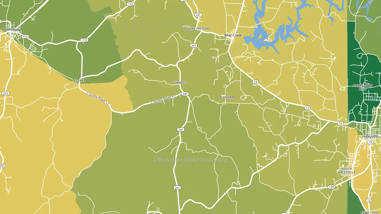 Bear Creek, AL block-group voter-turnout map