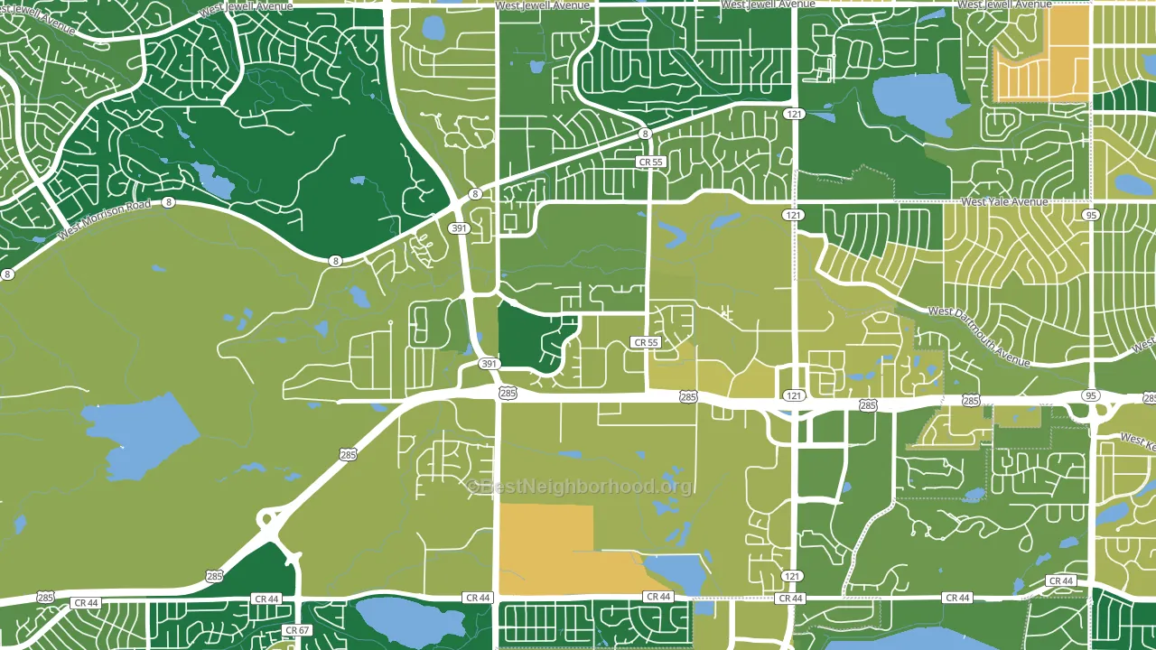 Bear Creek, Lakewood, CO block-group voter-turnout map