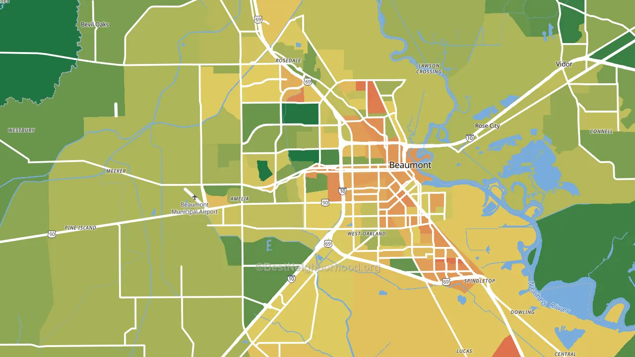 Beaumont, TX block-group voter-turnout map