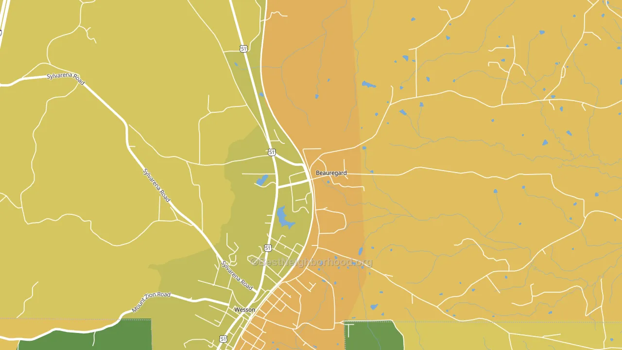 Beauregard, MS block-group voter-turnout map