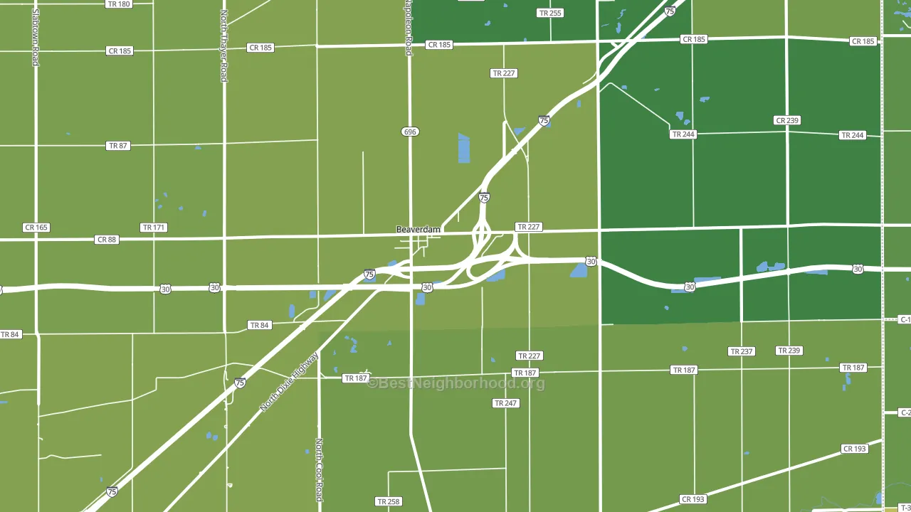 Beaverdam, OH block-group voter-turnout map