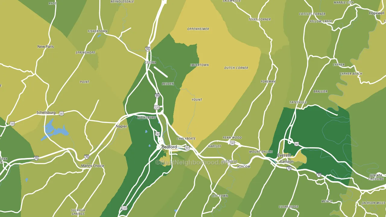 Bedford County, PA block-group voter-turnout map