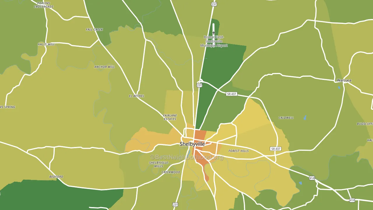 Bedford County, TN block-group voter-turnout map