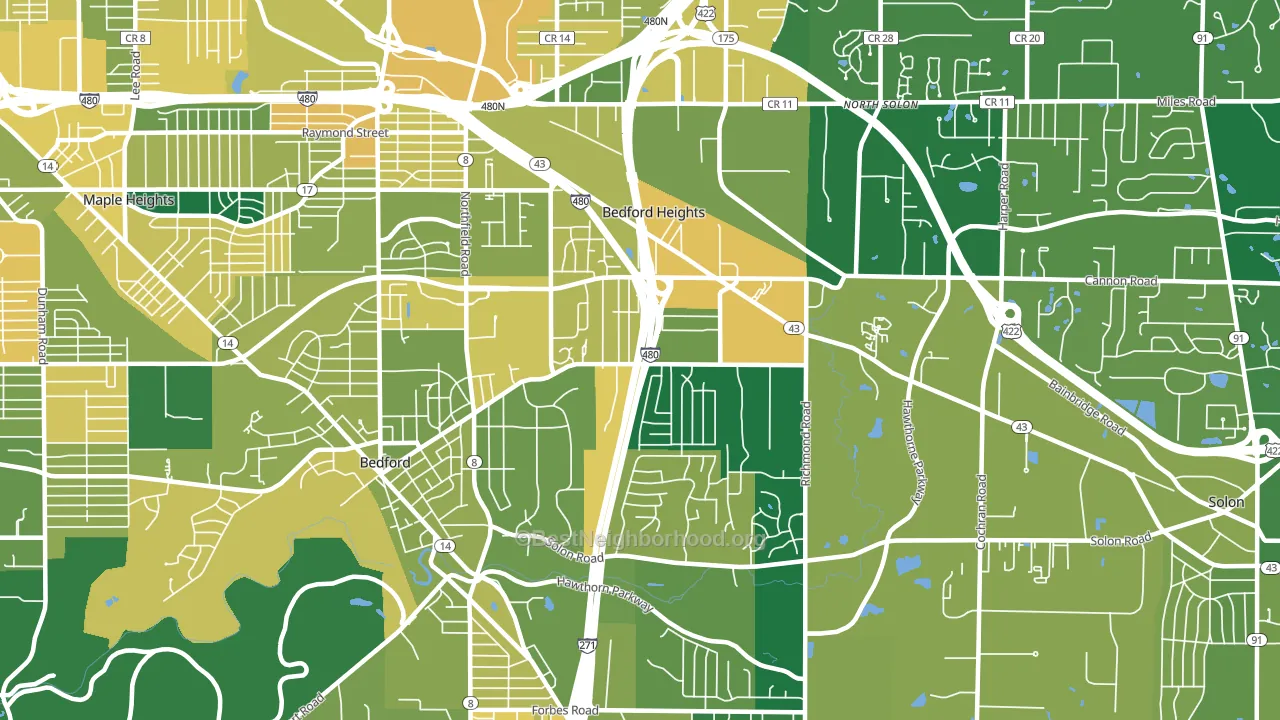 Bedford Heights, OH block-group voter-turnout map