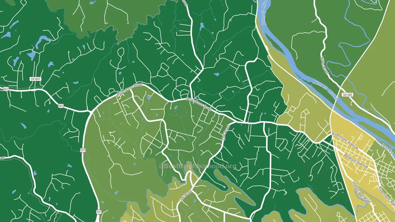 Bedford Hills, Lynchburg, VA block-group voter-turnout map