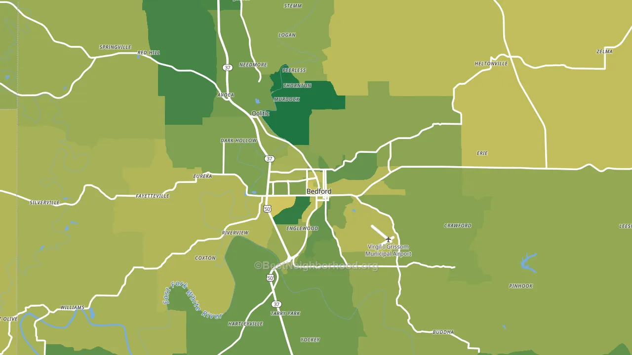 Bedford, IN block-group voter-turnout map
