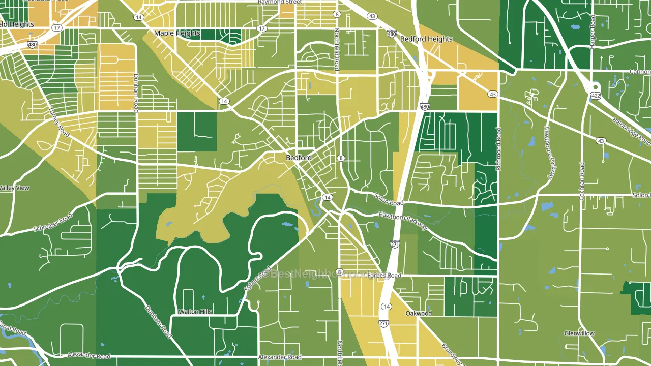 Bedford, OH block-group voter-turnout map