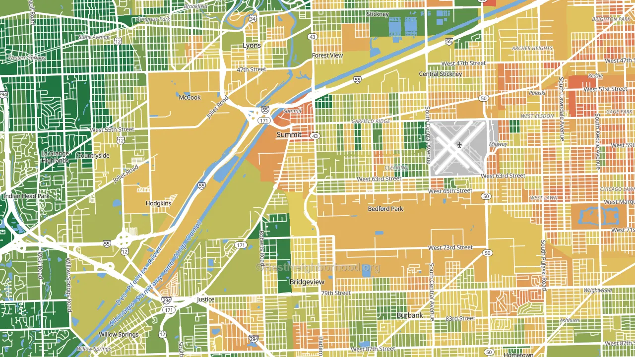 Bedford Park, IL block-group voter-turnout map