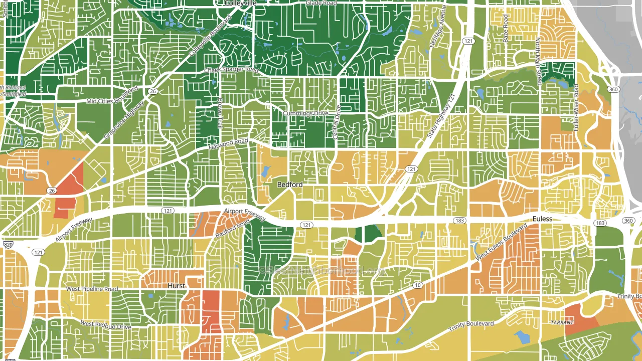 Bedford, TX block-group voter-turnout map