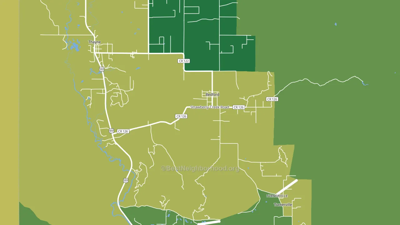 Bedford, WY block-group voter-turnout map