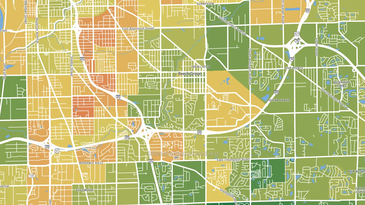 Beech Grove, IN block-group voter-turnout map