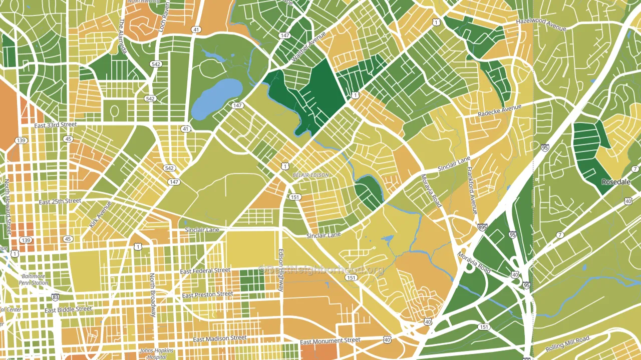 Belair-Edison, Baltimore, MD block-group voter-turnout map