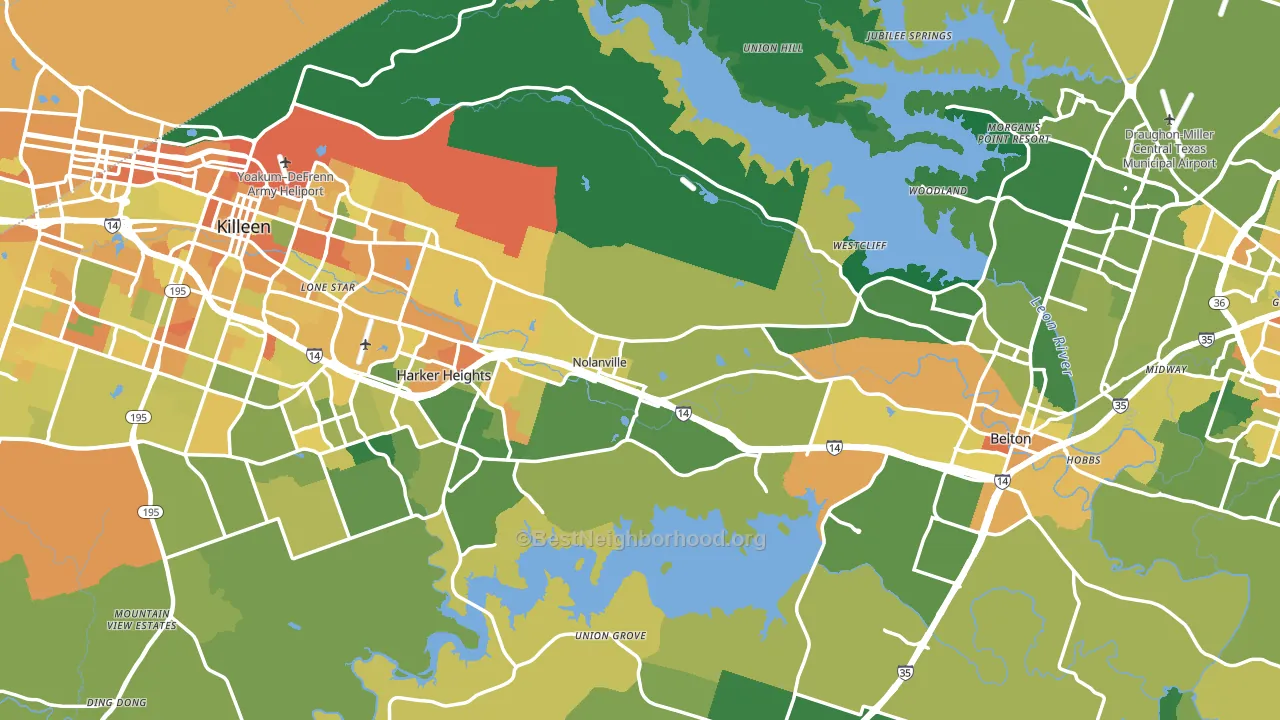 Bell County, TX block-group voter-turnout map
