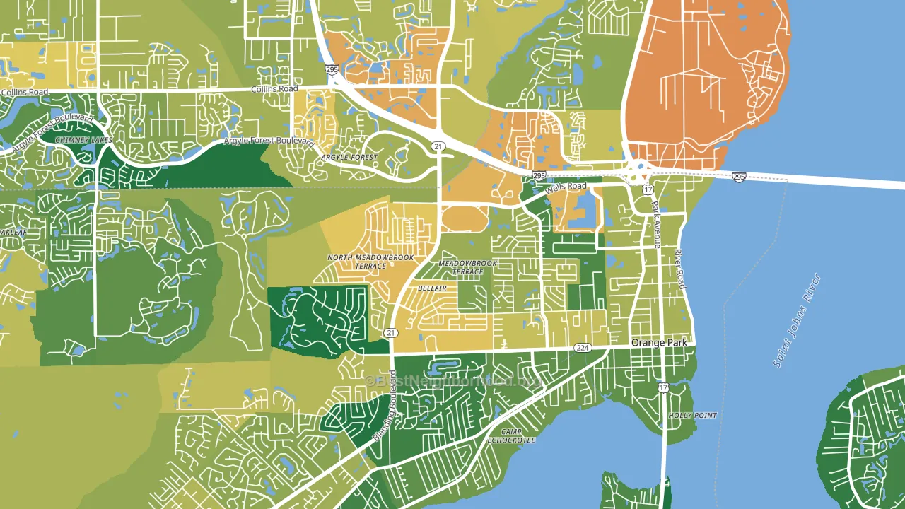 Bellair-Meadowbrook Terrace, FL block-group voter-turnout map