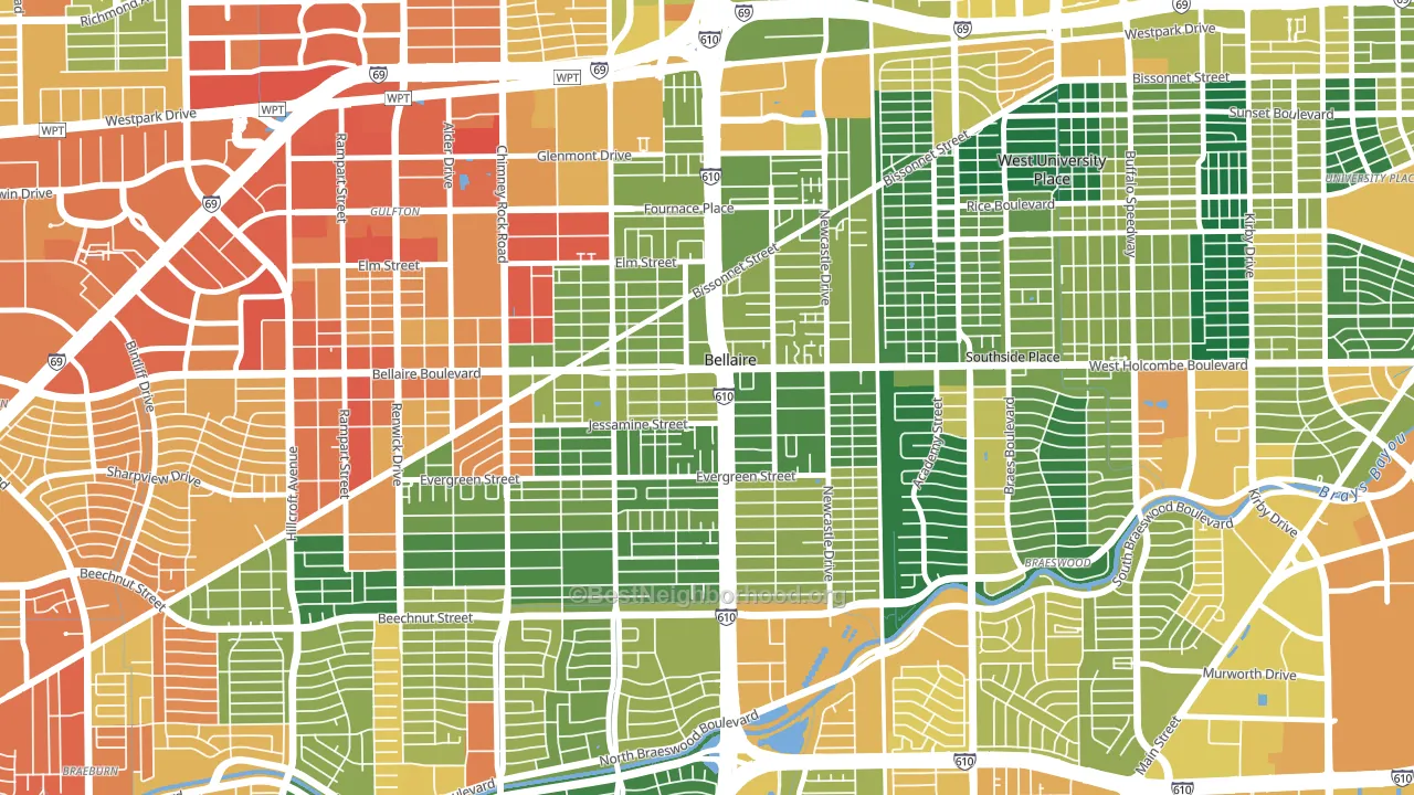 Bellaire, TX block-group voter-turnout map