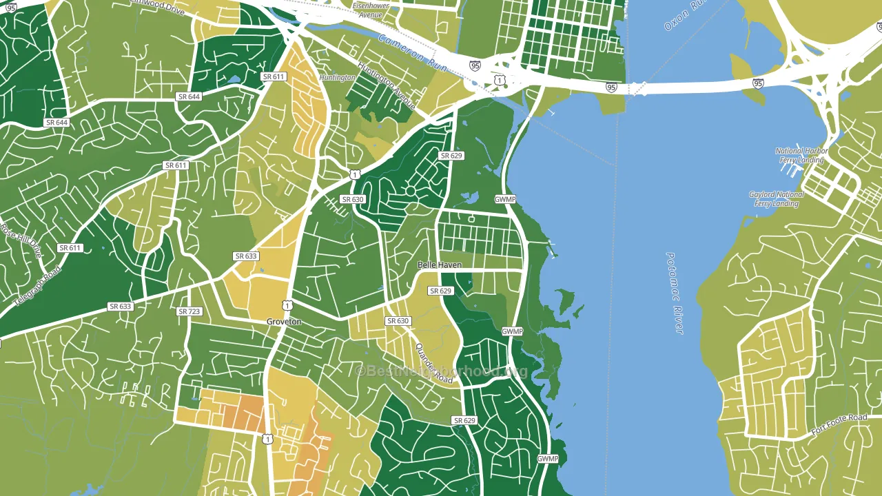 Belle Haven, Belle View, VA block-group voter-turnout map