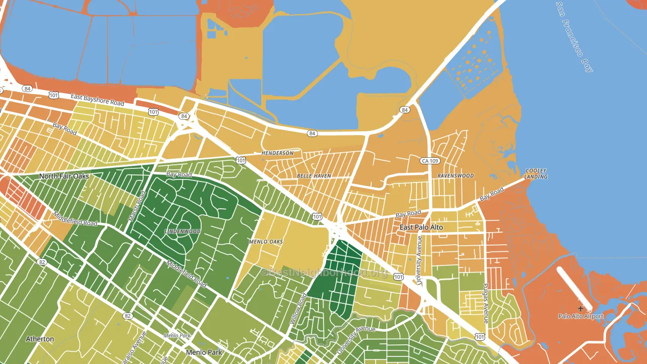 Belle Haven, Menlo Park, CA block-group voter-turnout map
