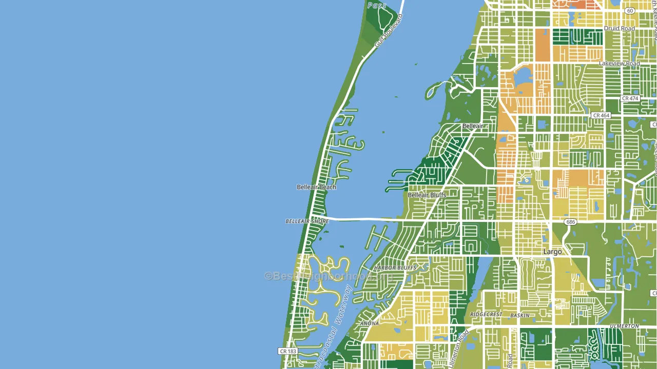 Belleair Beach, FL block-group voter-turnout map