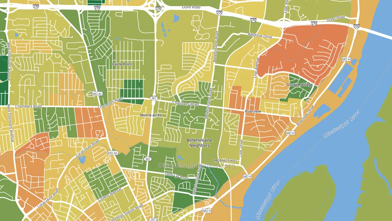Bellefontaine Neighbors, MO block-group voter-turnout map