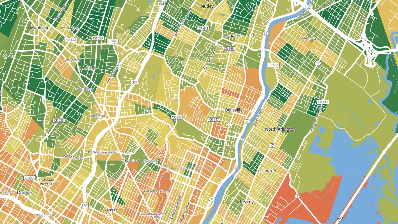 Belleville, NJ block-group voter-turnout map