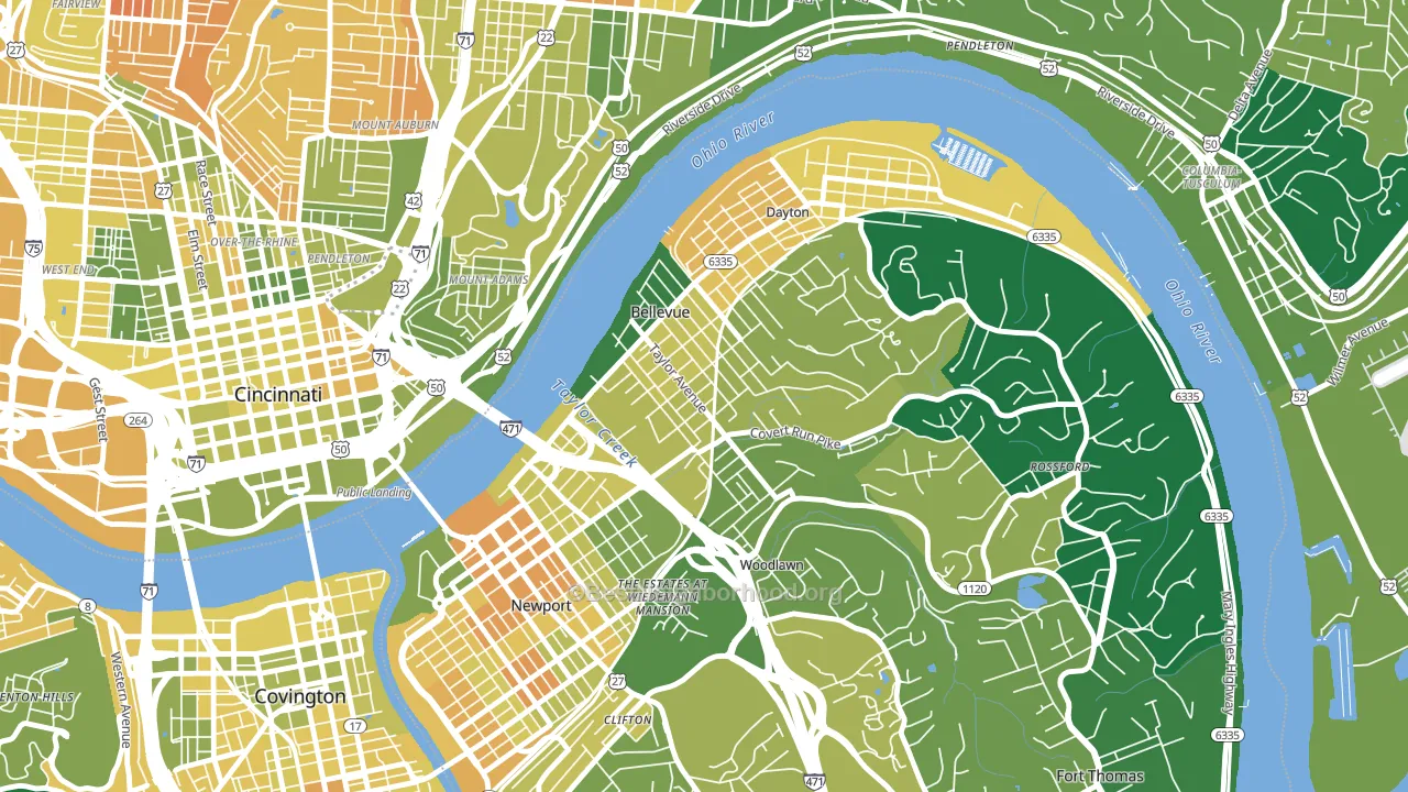 Bellevue, KY block-group voter-turnout map