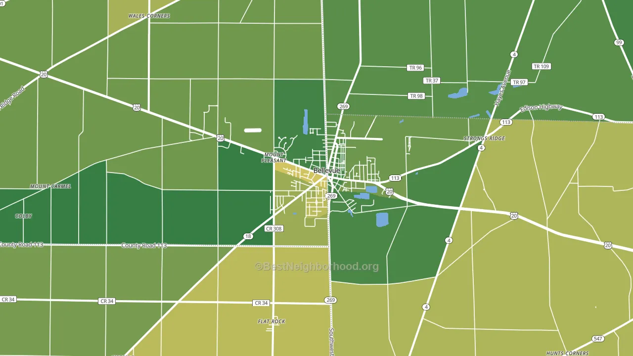 Bellevue, OH block-group voter-turnout map