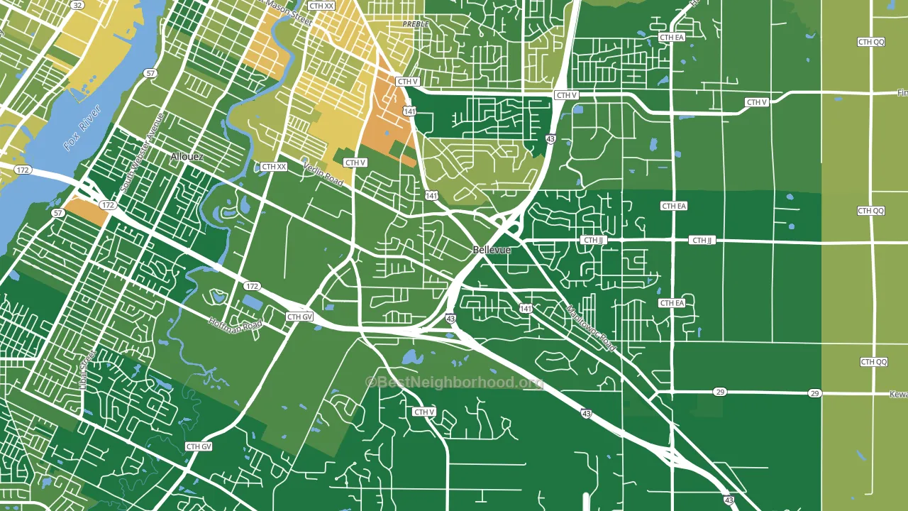 Bellevue, WI block-group voter-turnout map
