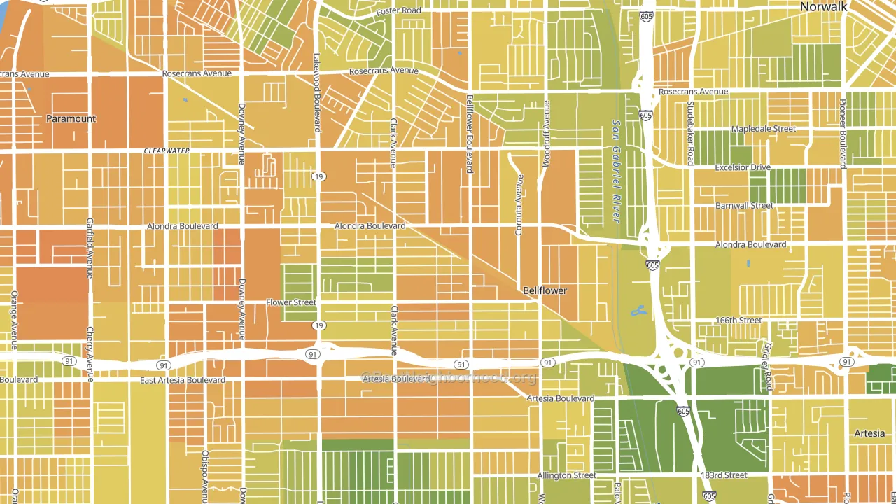 Bellflower, CA block-group voter-turnout map