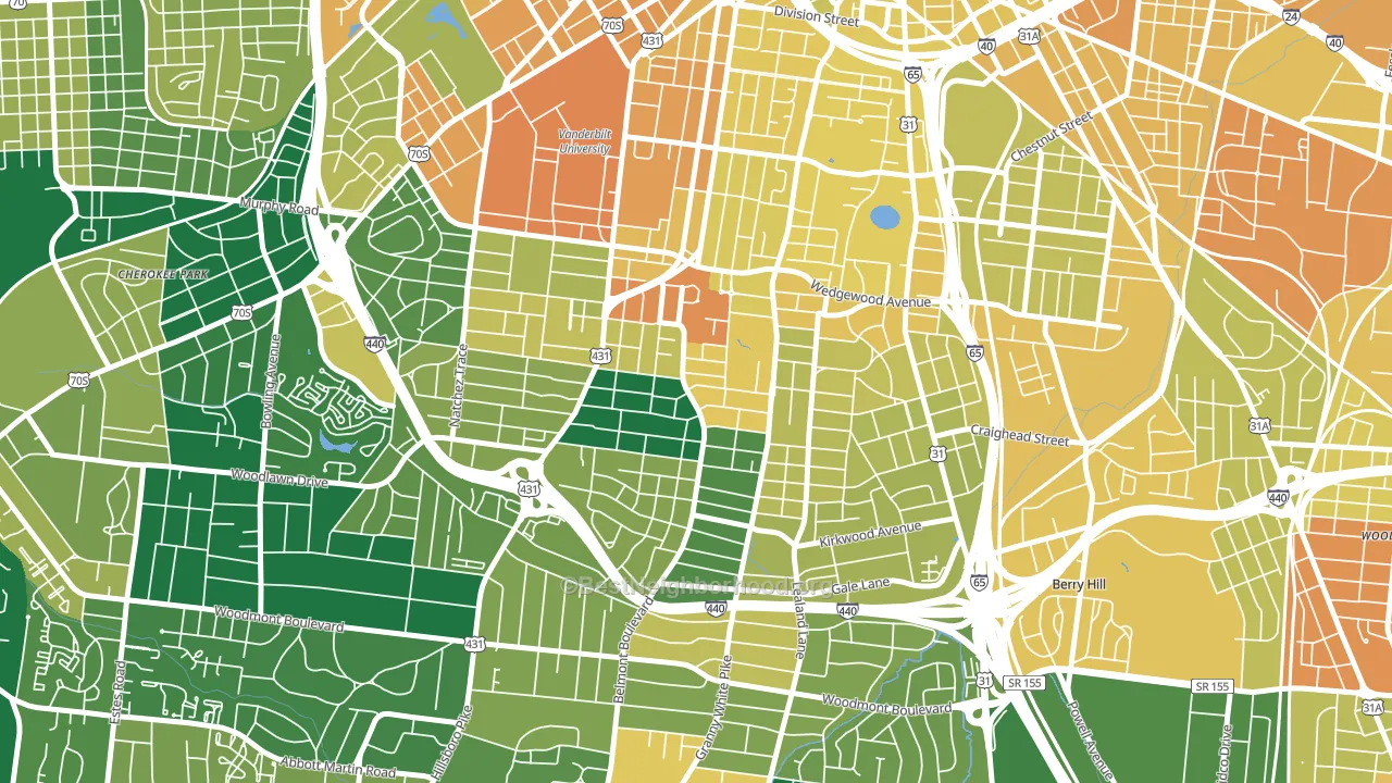 Bellmont Hillsboro, Nashville, TN block-group voter-turnout map