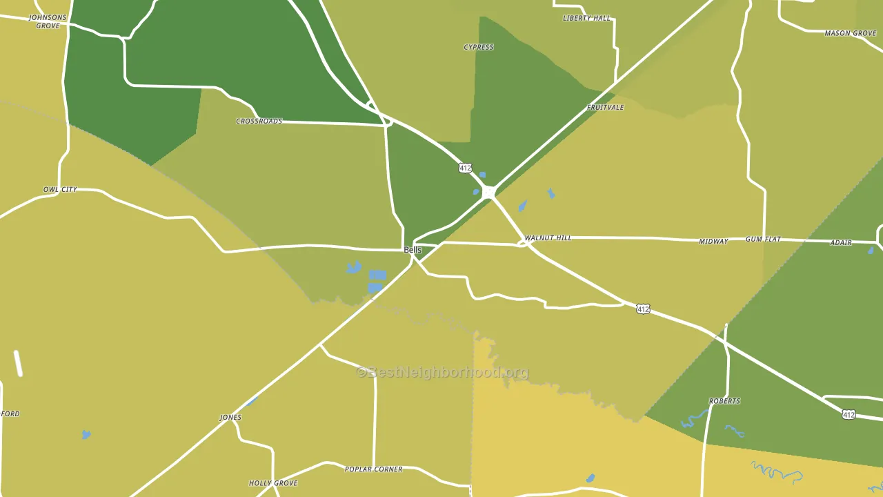 Bells, TN block-group voter-turnout map