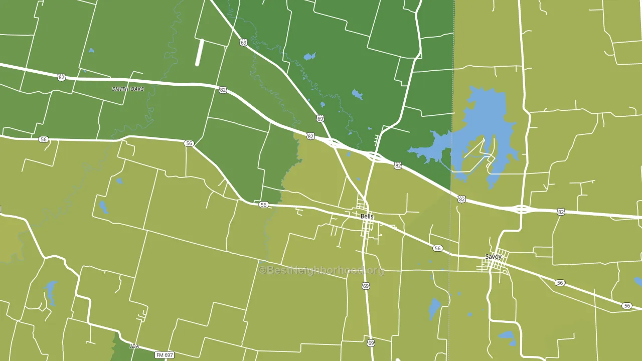 Bells, TX block-group voter-turnout map