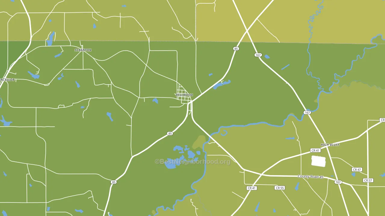 Bellwood, AL block-group voter-turnout map