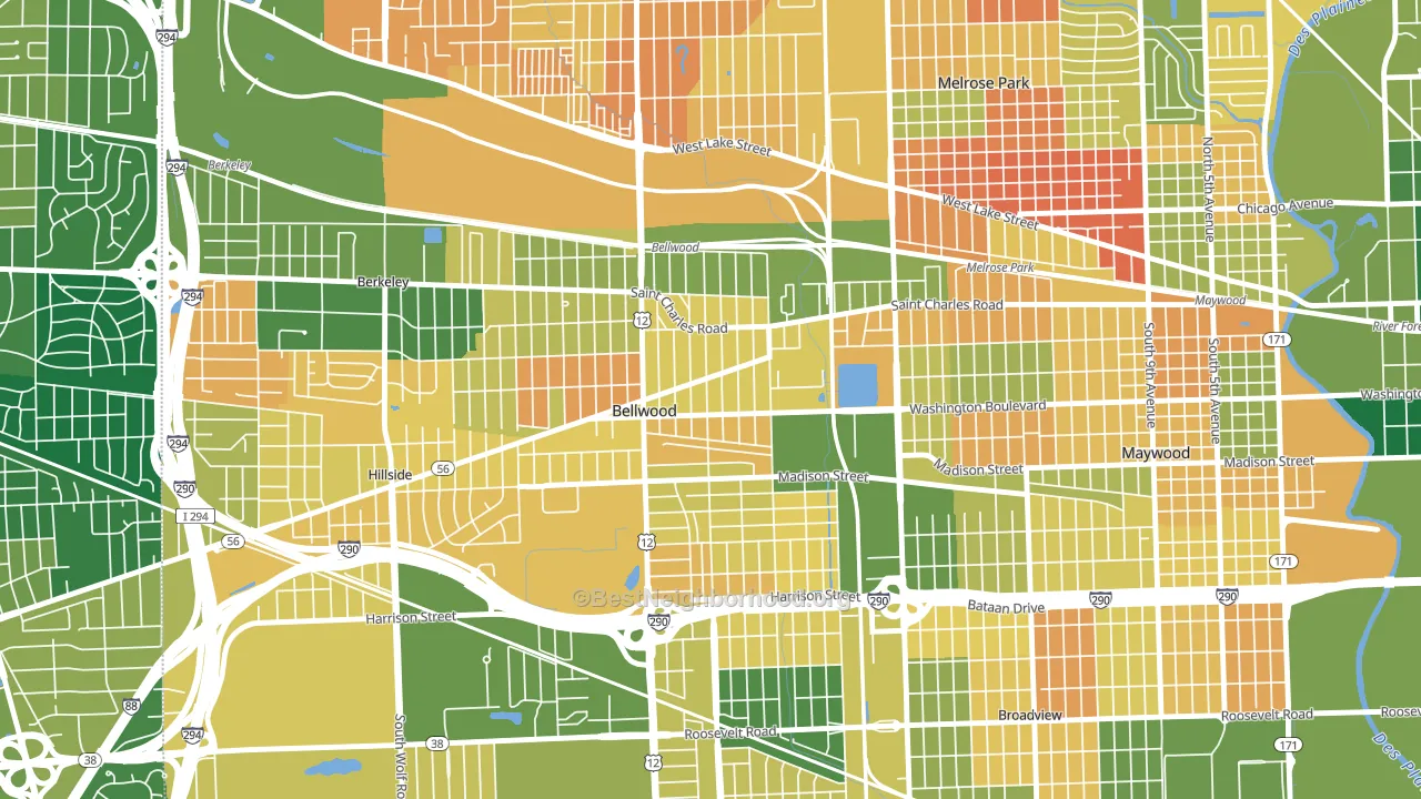 Bellwood, IL block-group voter-turnout map