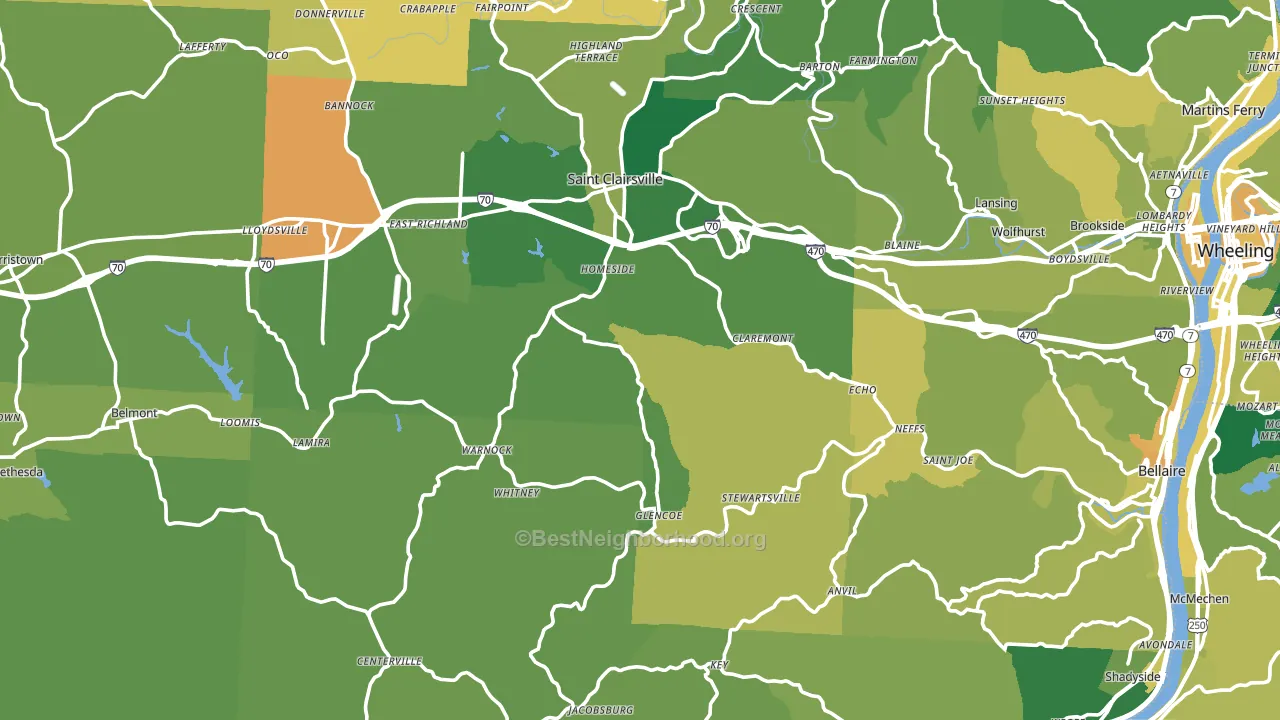 Belmont County, OH block-group voter-turnout map