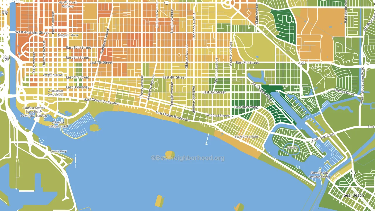 Belmont Heights, Long Beach, CA block-group voter-turnout map