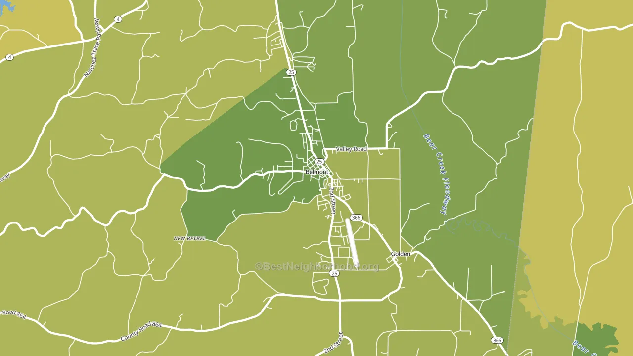 Belmont, MS block-group voter-turnout map
