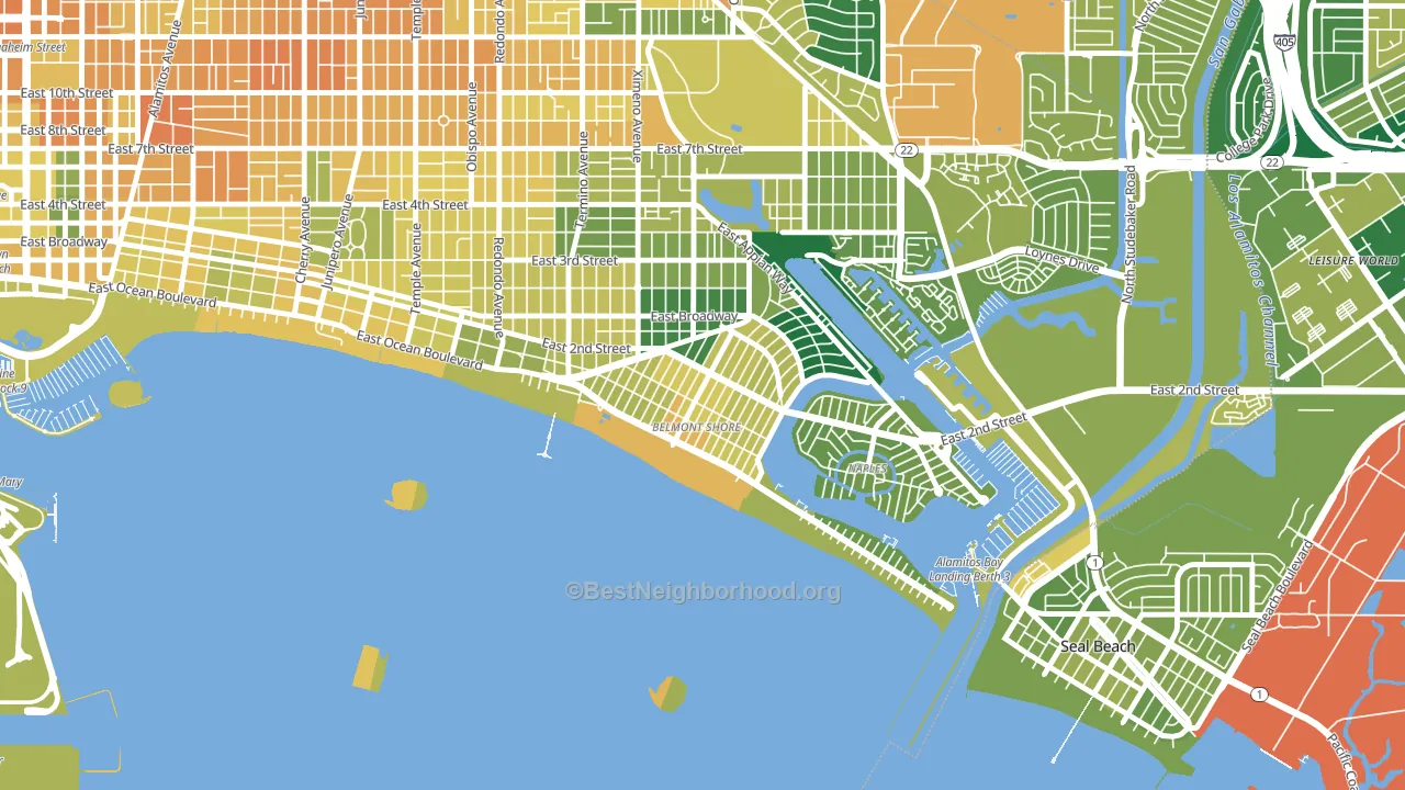 Belmont Shore, Long Beach, CA block-group voter-turnout map