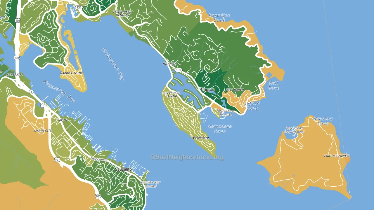 Belvedere, CA block-group voter-turnout map