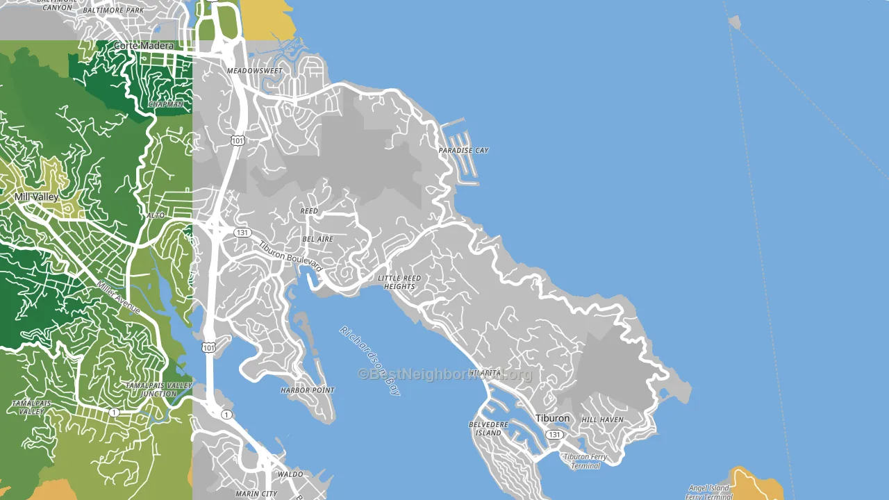 Belvedere-Tiburon, CA block-group voter-turnout map
