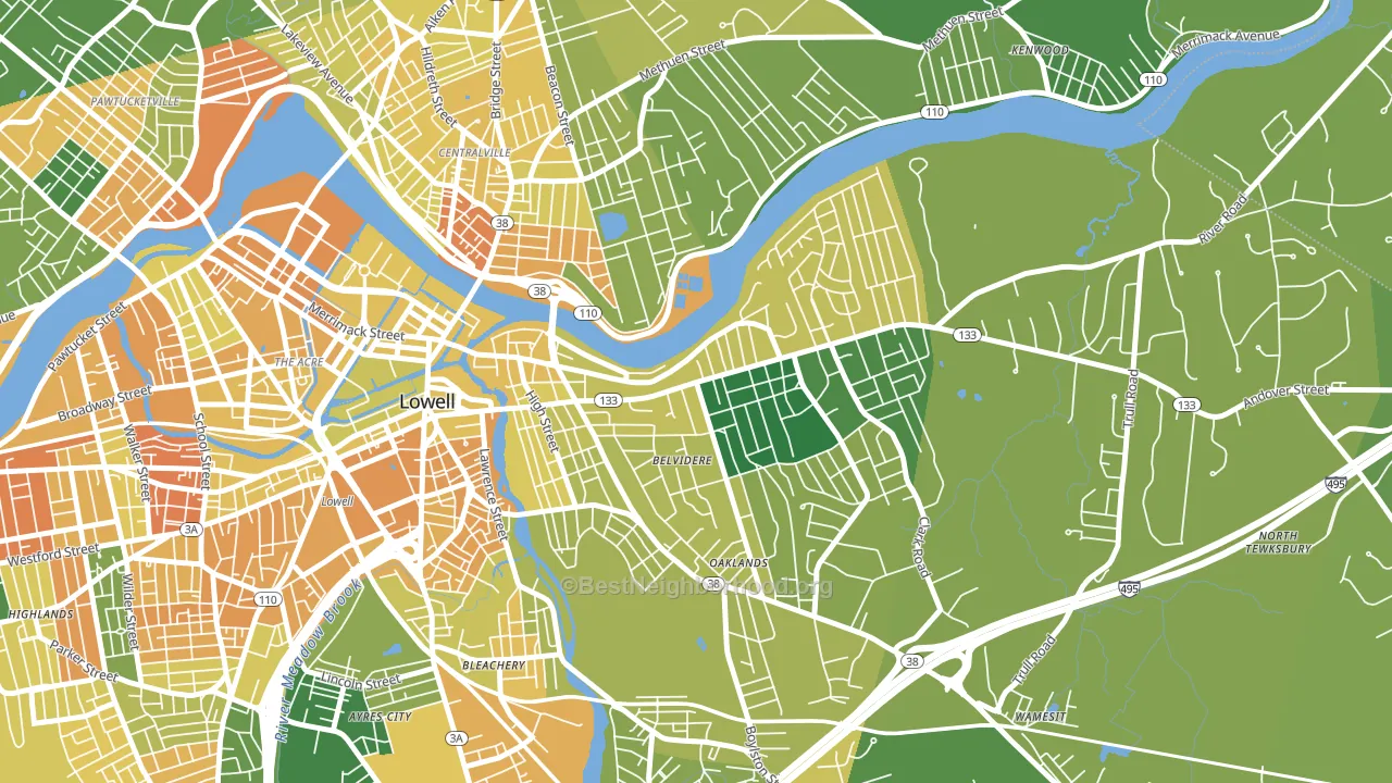 Belvidere, Lowell, MA block-group voter-turnout map