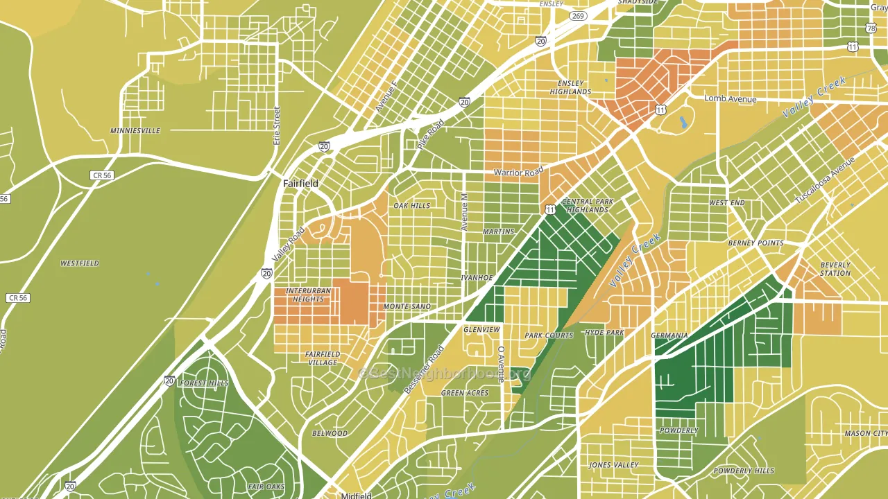 Belview Heights, Birmingham, AL block-group voter-turnout map