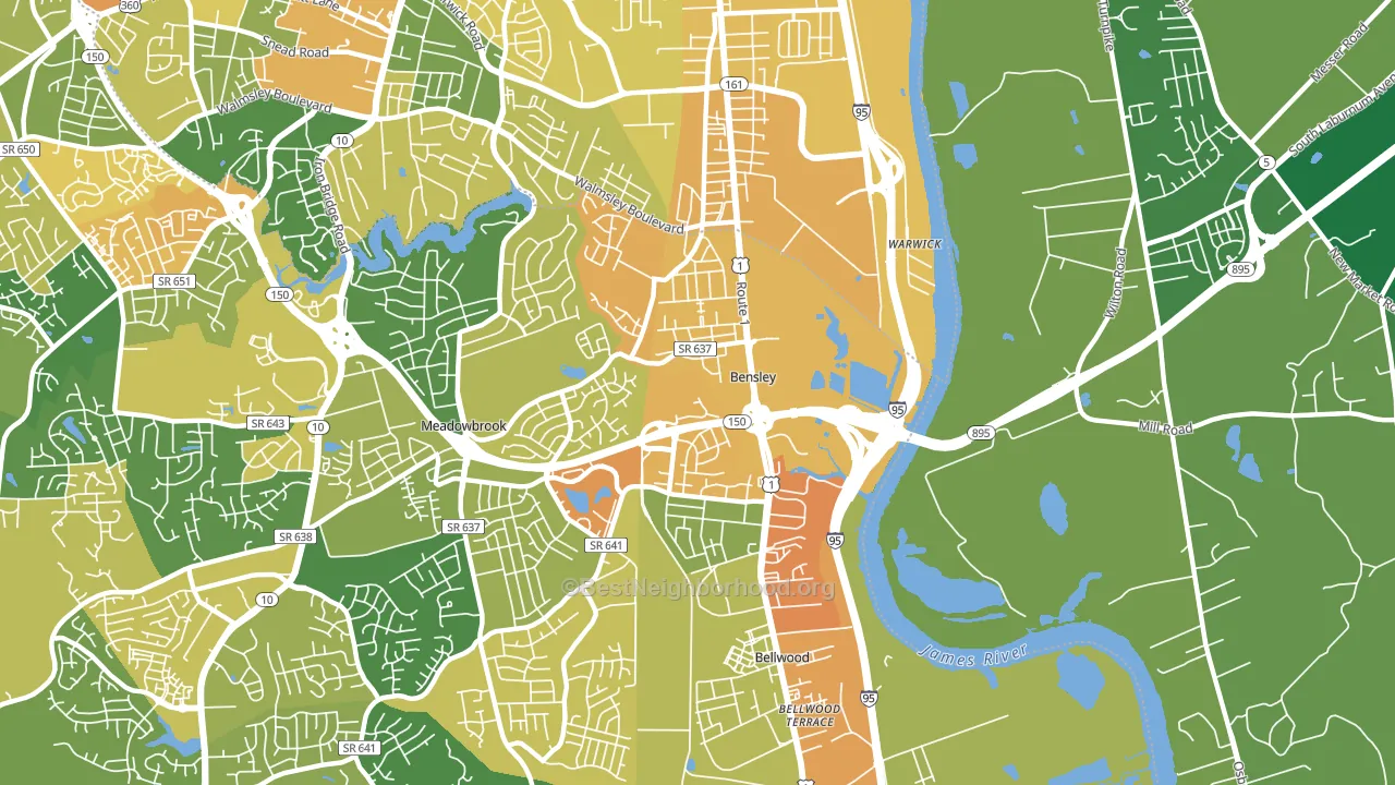 Bensley, VA block-group voter-turnout map