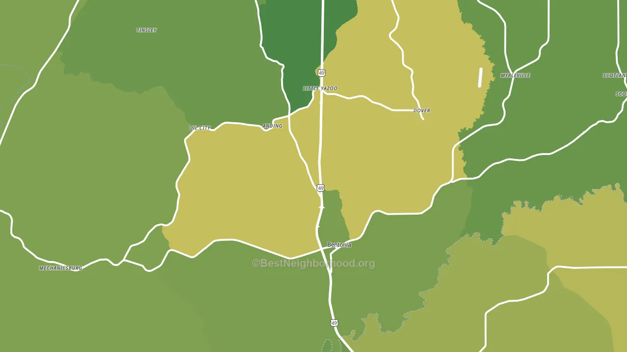 Bentonia, MS block-group voter-turnout map