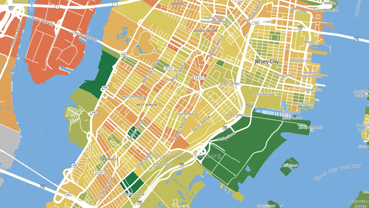 Bergen-Lafayette, Jersey City, NJ block-group voter-turnout map
