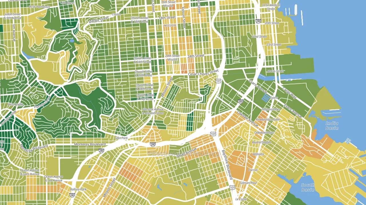 Bernal Heights, San Francisco, CA block-group voter-turnout map